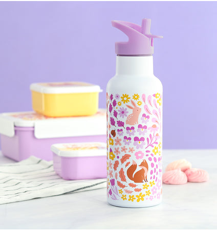 XL RVS drinkfles: Bloementuin