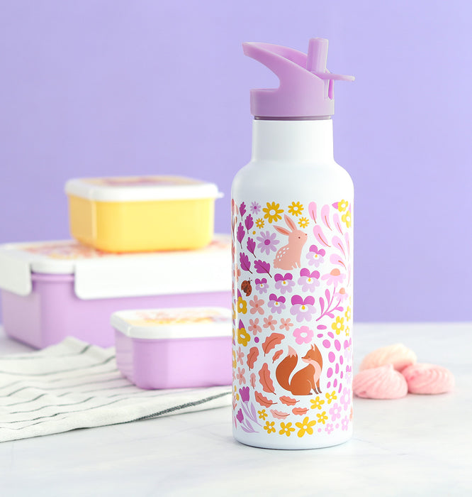 XL RVS drinkfles: Bloementuin