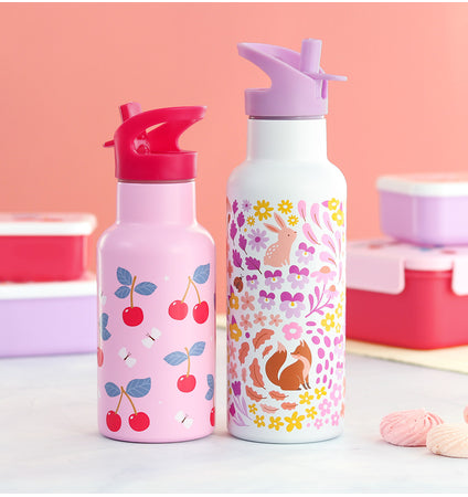 XL RVS drinkfles: Bloementuin