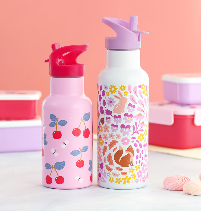 XL RVS drinkfles: Bloementuin