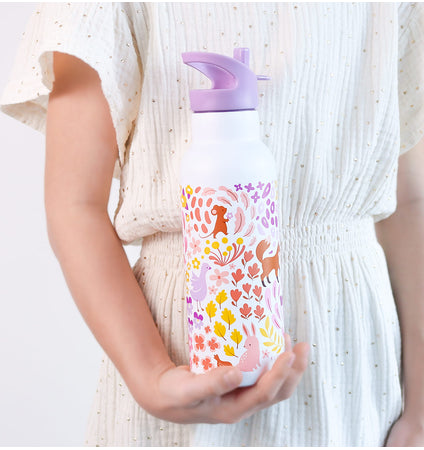 XL RVS drinkfles: Bloementuin