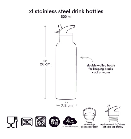 XL RVS drinkfles: Dierenvriendjes