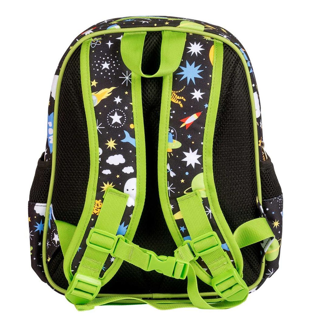 Achterkant van zwarte galaxy backpack 