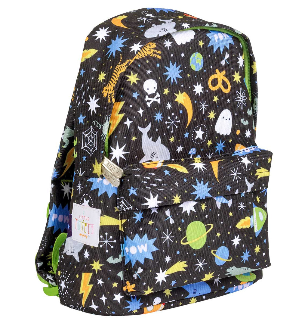 zijaanzicht van zwart rugzakje uit de Galaxy collectie