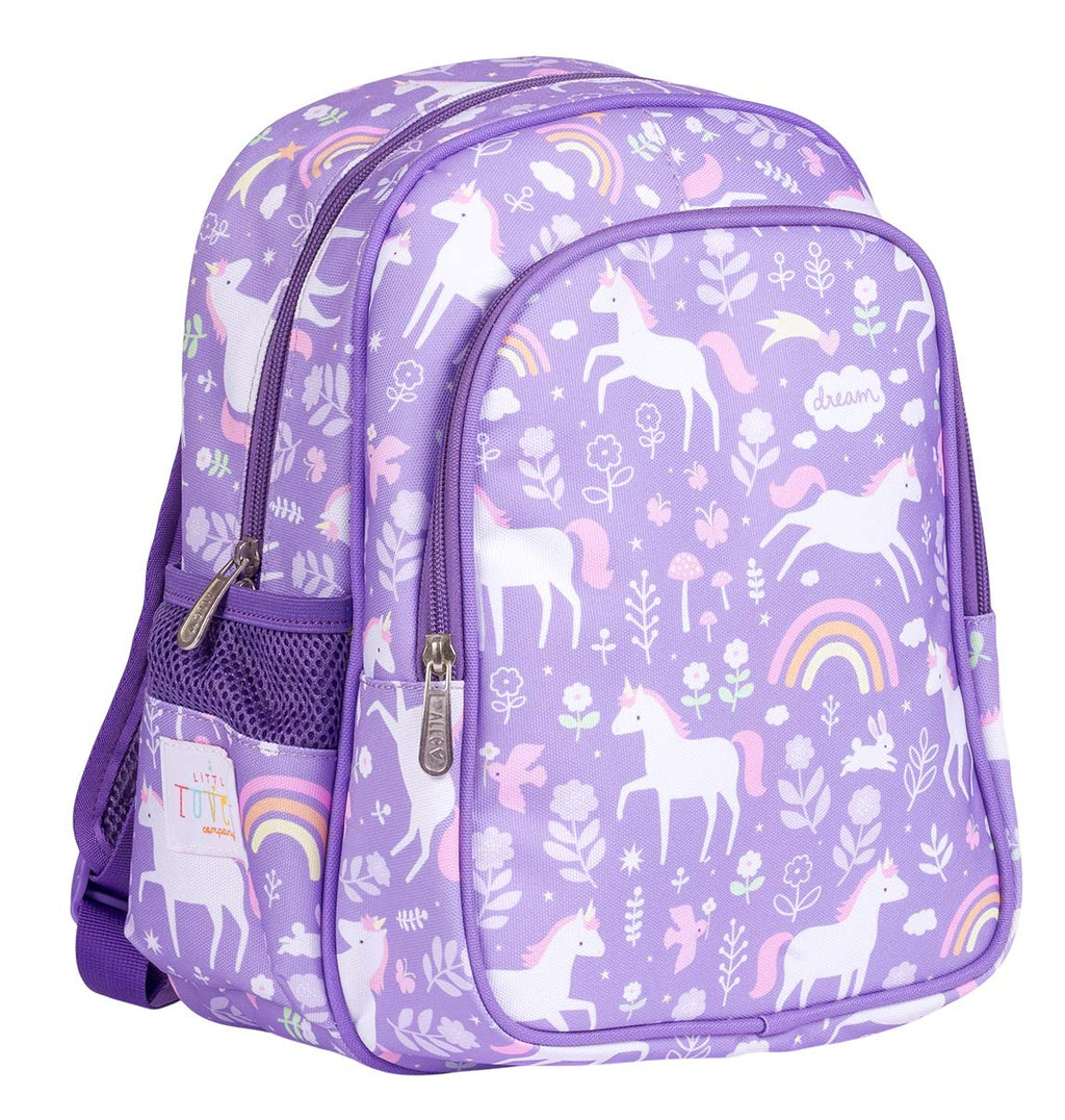zijaanzicht paarse Unicorn rugzak 