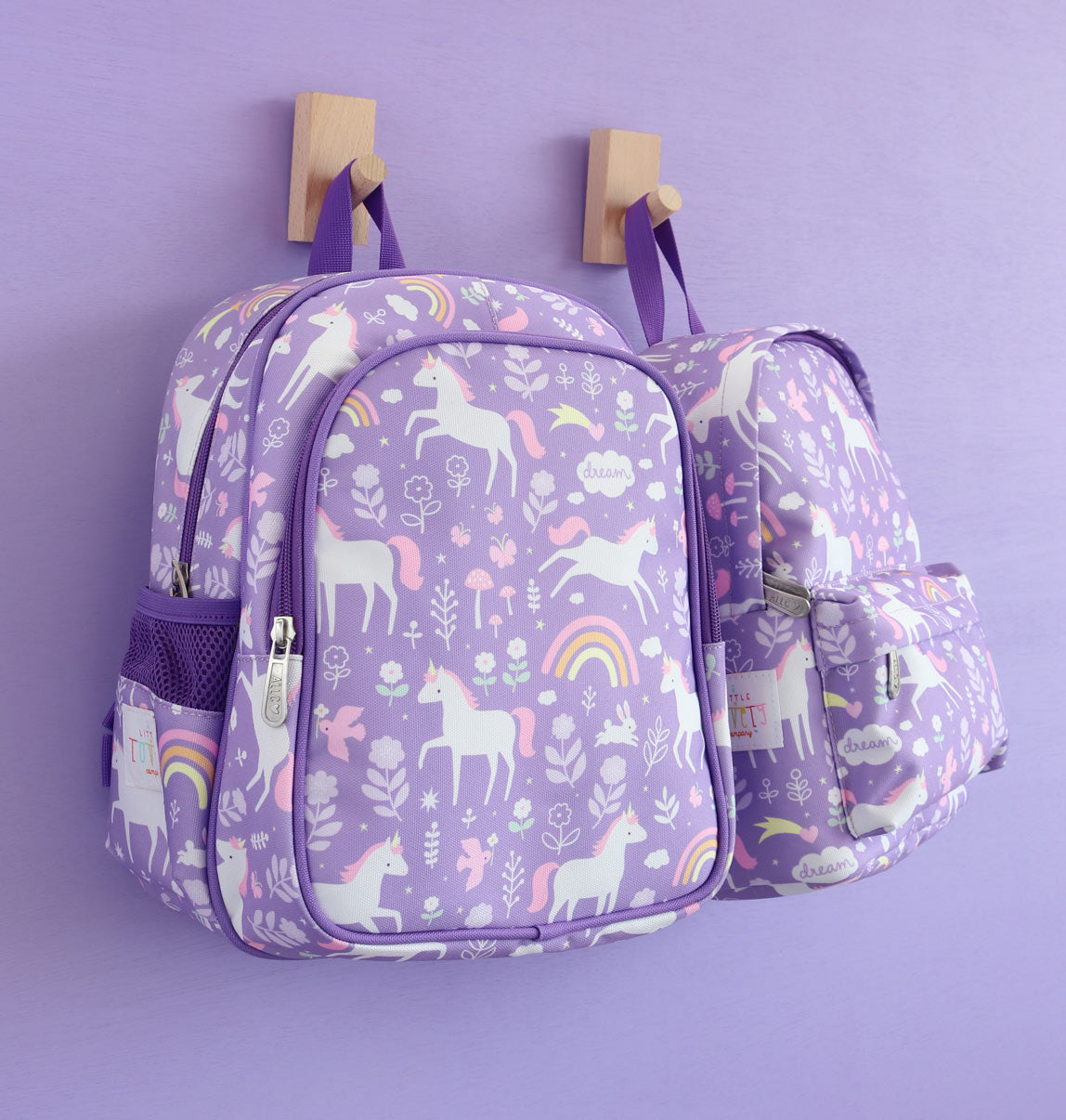 paarse unicorn rugzak met kleinere rugzakje