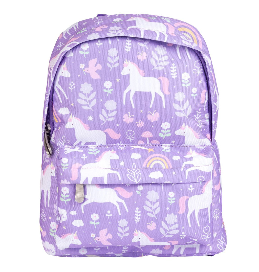 vooraanzicht van paarse Unicorn Dreams rugzak