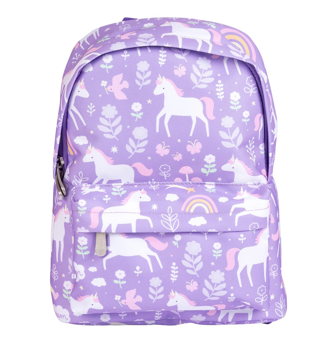 vooraanzicht van paarse Unicorn Dreams rugzak