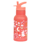Koraalroze RVS drinkfles 350ml met vrolijke Fun print