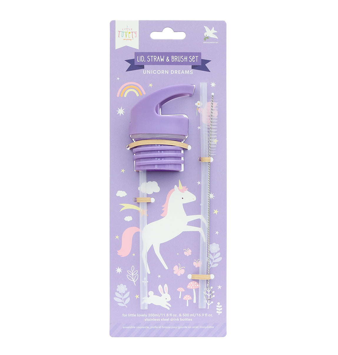 dop, rietje en borstel setje voor Unicorn Dreams drinkfles