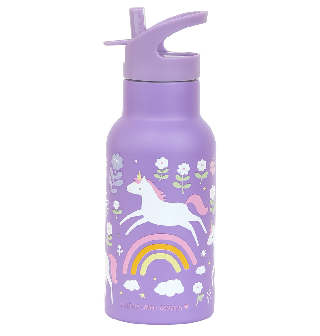 paarse eenhoorn 350ml drinkfles van RVS voor kids met eenhoorn en regenboog