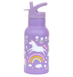 paarse eenhoorn 350ml drinkfles van RVS voor kids met eenhoorn en regenboog