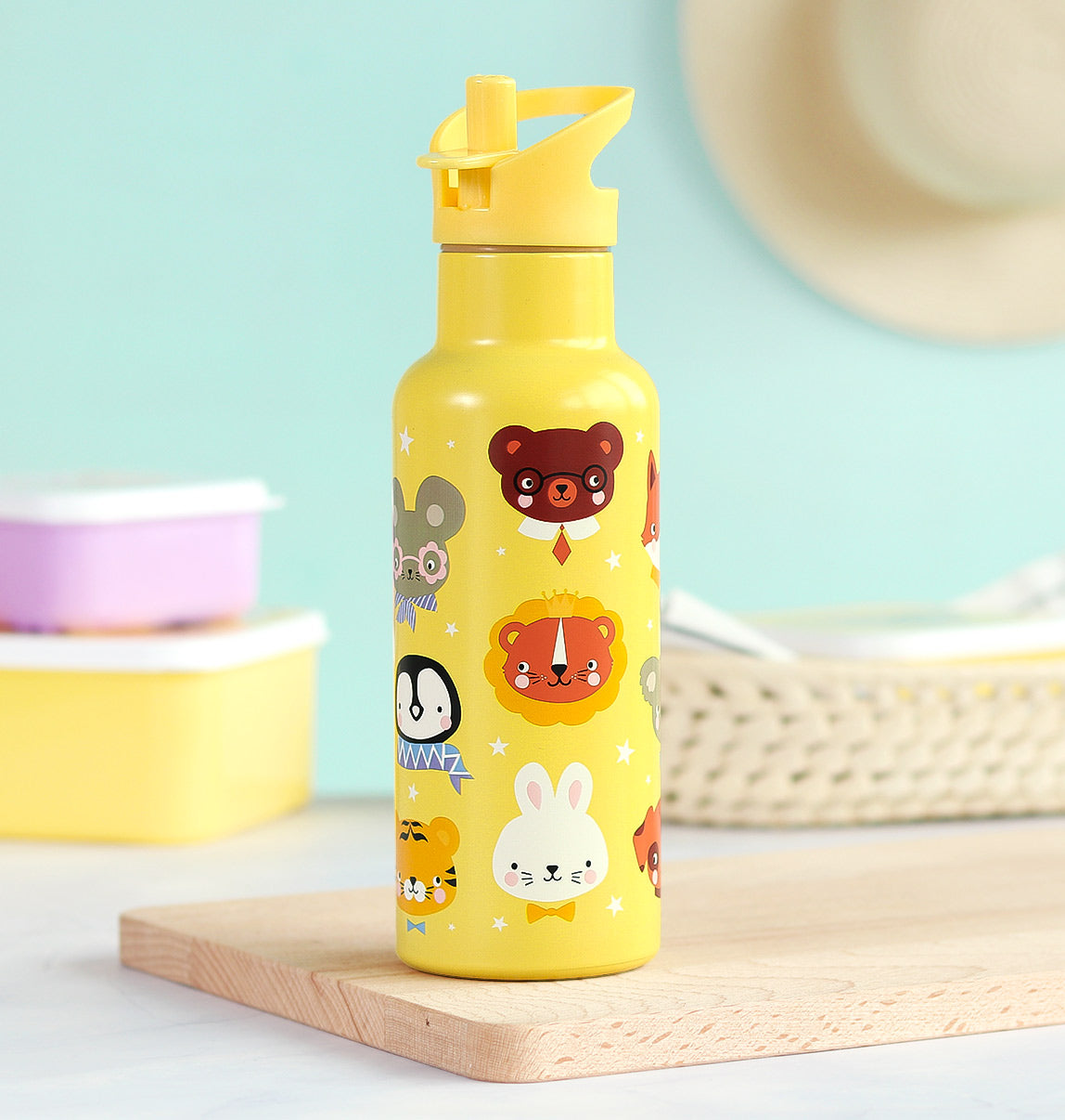 XL RVS drinkfles: Dierenvriendjes