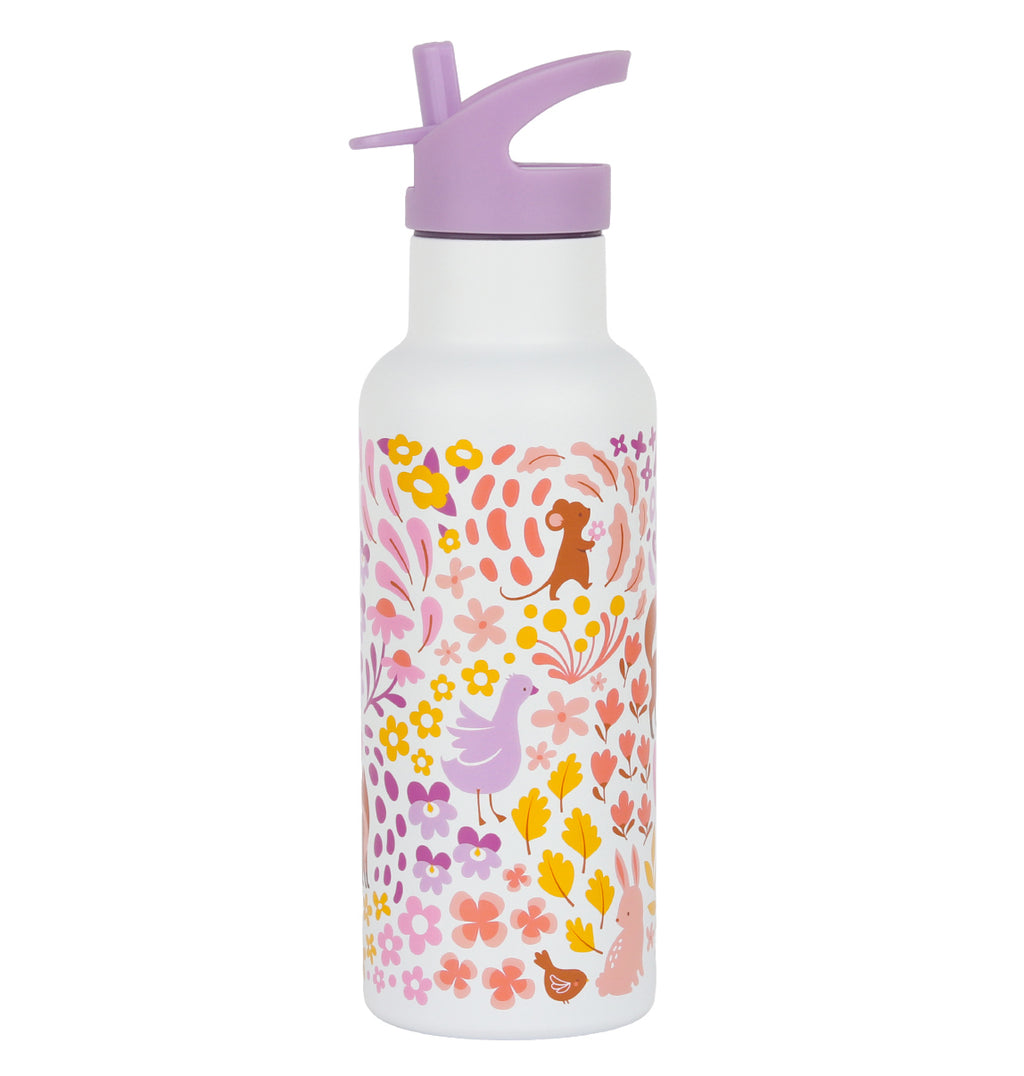 XL RVS drinkfles: Bloementuin