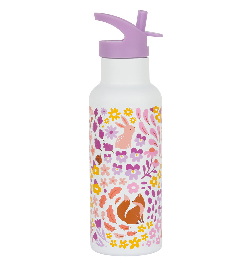 XL RVS drinkfles: Bloementuin
