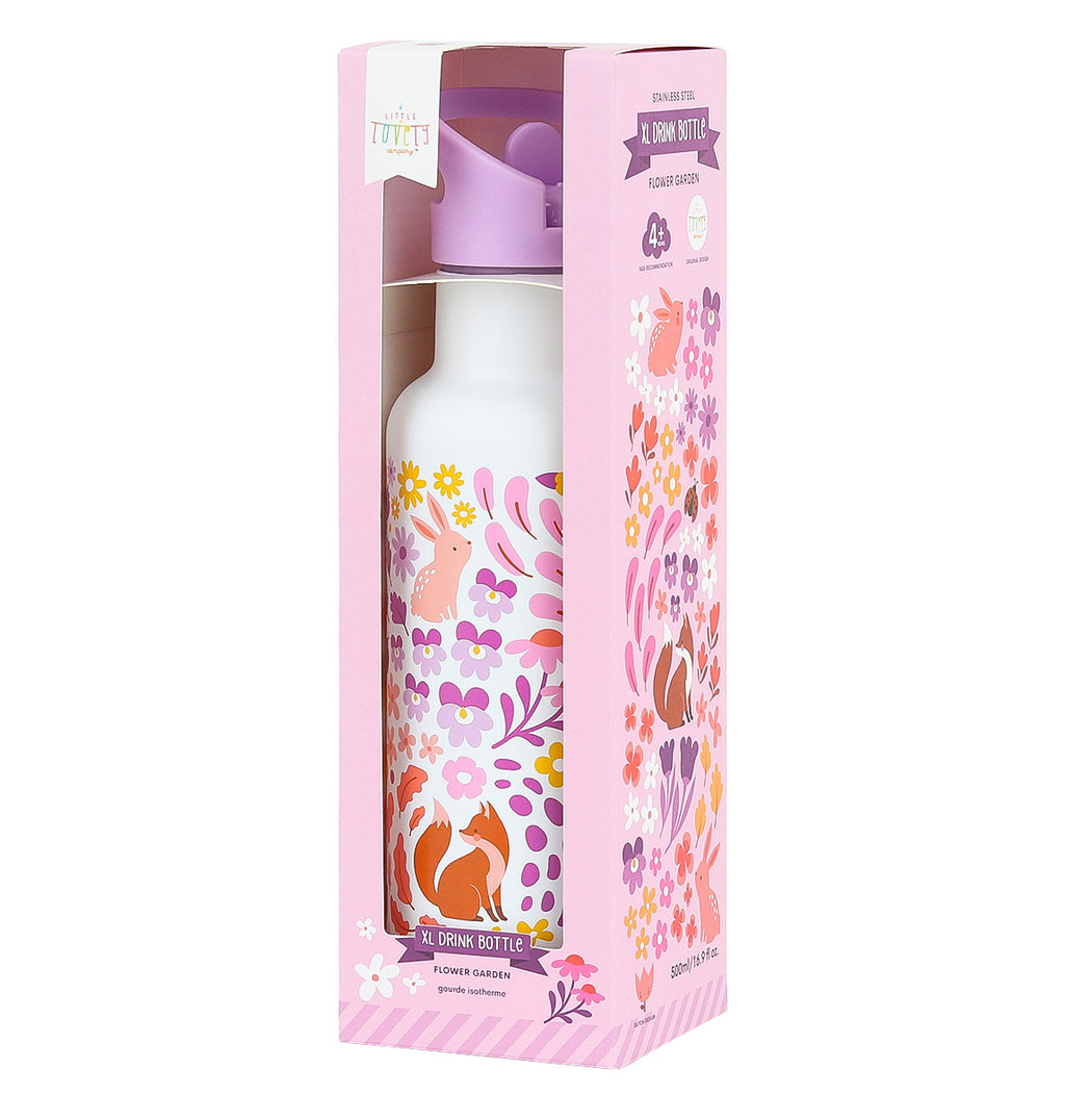 XL RVS drinkfles: Bloementuin