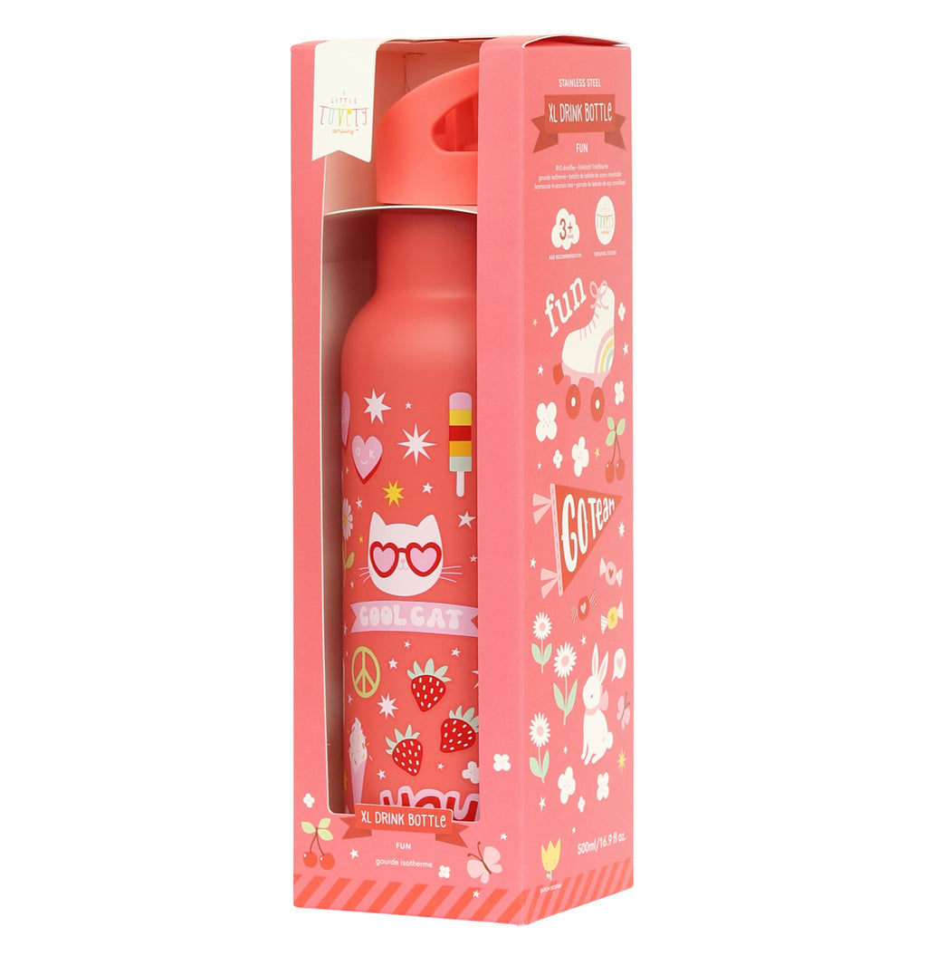 drinkfles rvs in rood met lieflijke opdruk in verpakking