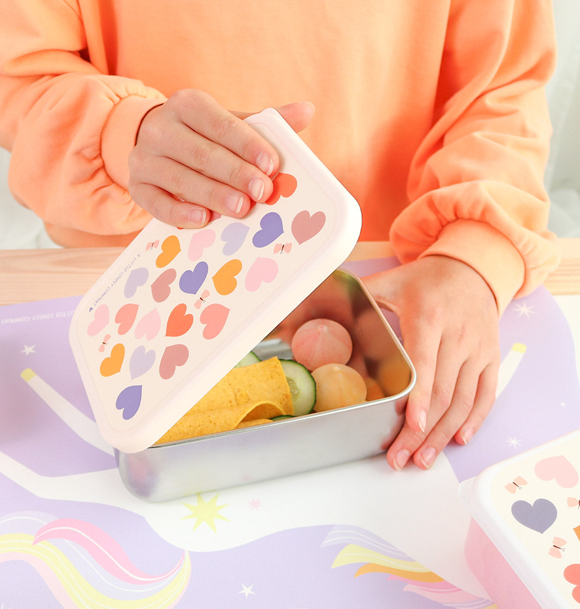 RVS lunch box: Hartjes