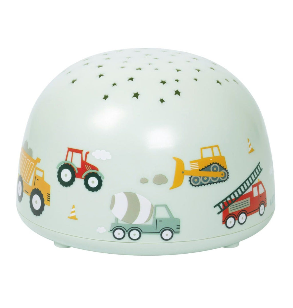projectielamp voor kinderkamer met voertuigen en trucks van a little lovely company