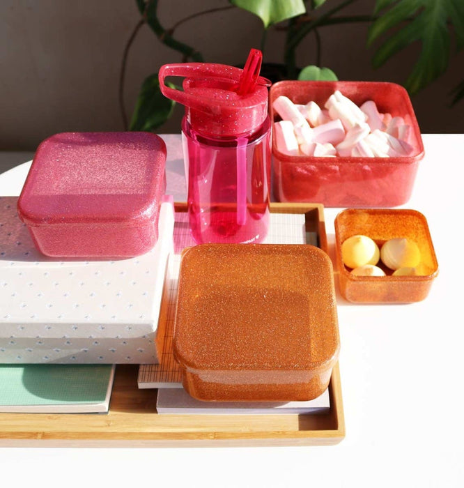 Lunch & snack box set: Glitter roze